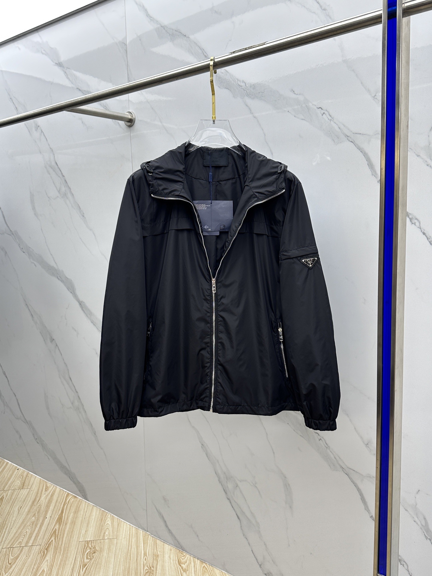 Prada Re-Nylon Hooded Windbreaker Jacket Black