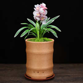 柴烧紫砂兰花盆古典高档陶瓷素面桌面透气盆景盆文竹子君子兰批发
