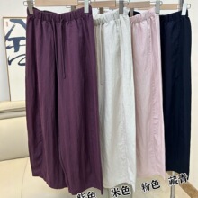 女装莱赛亚麻抽绳时尚休闲裤宽松显瘦阔腿裤夏季轻薄透气凉感裤子