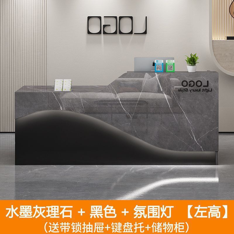 吧台收银台简约现代奶茶店便利店美容院收银桌柜台公司前台接待台|undefined