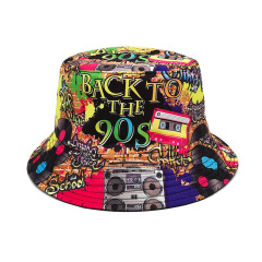 欧米レトロレトロ80s 90sテープ柄漁師帽レディース両面春夏アウトドア日焼け止め日よけ帽子メンズ