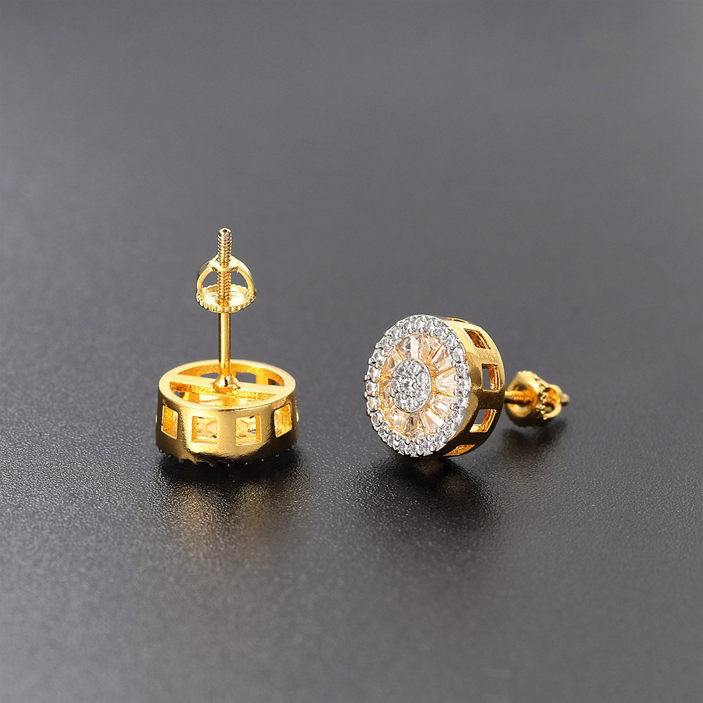 Popular Hip Hop Zircon Stud Earrings Men's And Women's Full Diamond Gold Plated Threaded Earrings Stud Earrings_voghion.com