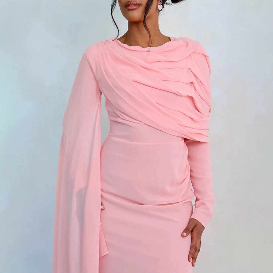 Women's Slim Dress Round Neck Solid Color New European And American Style_ecoleips.com