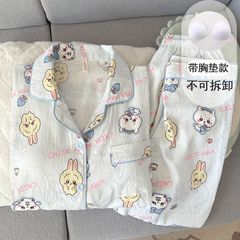 带胸垫chiikawa吉伊小八睡衣女春秋夏季纯棉纱布乌萨奇长袖家居服
