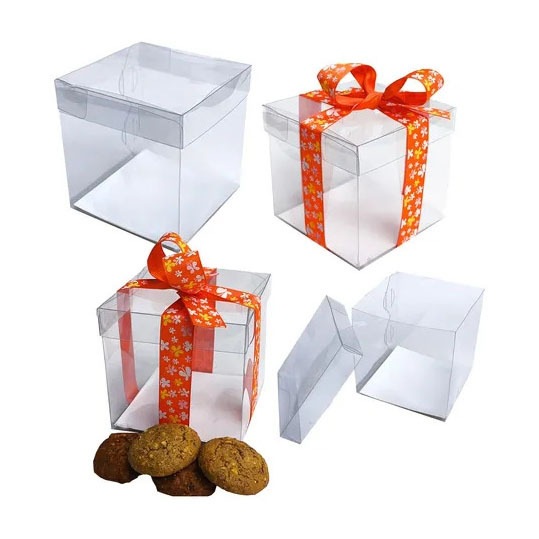 Amazon 10X10X10CM cielo y tierra cubierta caja transparente cubierta superior e inferior venta caliente caja de embalaje PET