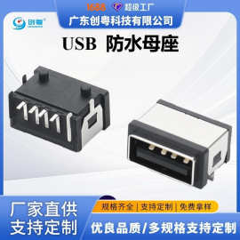 厂家直销USB 2.0 4PIN 两脚插板防水母座 正向反向 有柱 IPX7 卧
