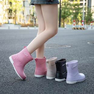 high quality Rain Boots Women's Mid-barrel Rain Boots Adult Fashion Water Shoes Waterproof Non-slip Wear-resistant Cover Shoes Foreign Trade Comfortable Rubber Shoes