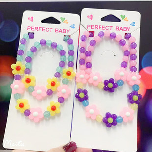 Jelly color transparent flower Princess girls' necklace bracelet sweater chain children's Christmas New Year gift suit