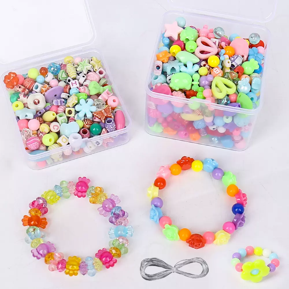 跨境儿童小方盒串珠玩具手工diy穿珠子散珠材料包女孩绕珠手链