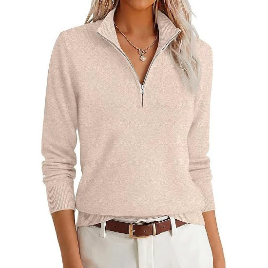 Women's Quarter-Zip Long-Sleeve Autumn Pullover Soft Knit Medium Stretch Business Casual Travel and Vacation Women's Quarter-Zip Long-Sleeve Autumn Pullover Soft Knit Medium Stretch Business Casual Travel and Vacation