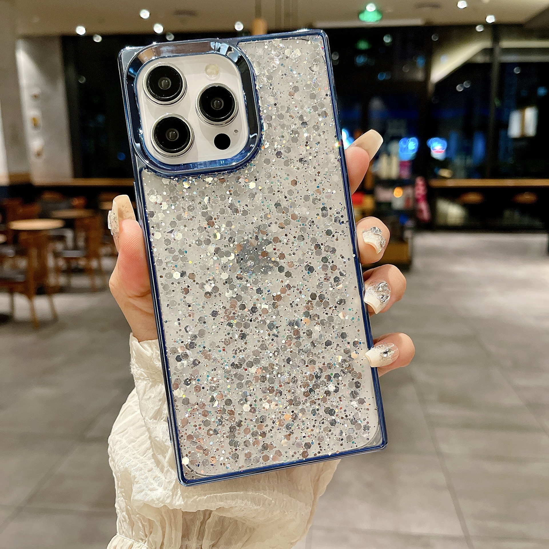 Polvo flash de lentejuelas de goteo cuadrado galvanizado - azul