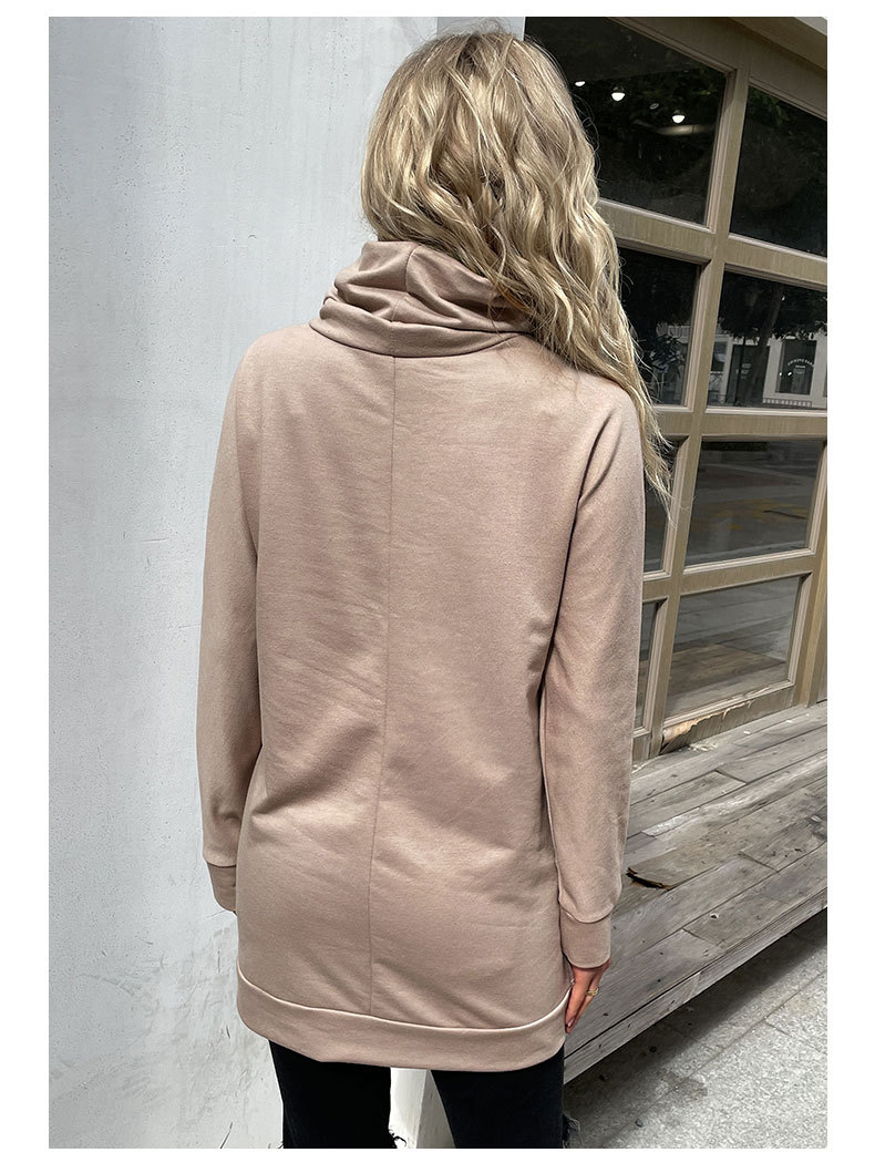 Düz Renk Yığın Yaka Orta Boy Spor Kazak Sweatshirt_voghion.com