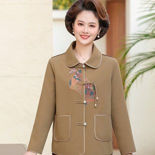2025 New Mother Spring Dress New Chinese-style Coat with Buckle for Middle-aged and Elderly Women's Thin Cardigan Age-reducing Short Top