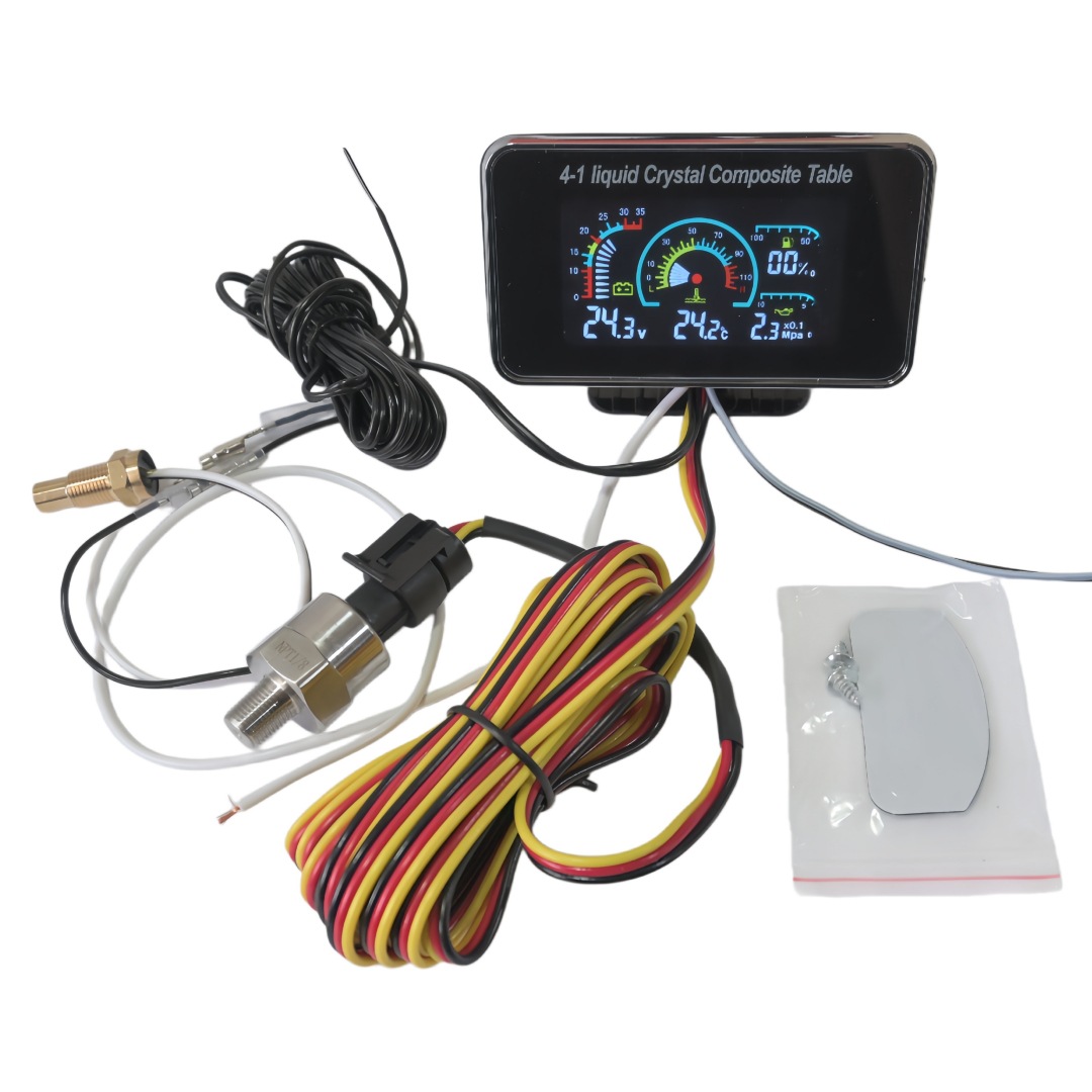 Universal 12V/24V Modified LCD Water Temperature, Voltage, Oil Pressure, and Oil Level Four-in-One Combination Gauge for Cars and Trucks