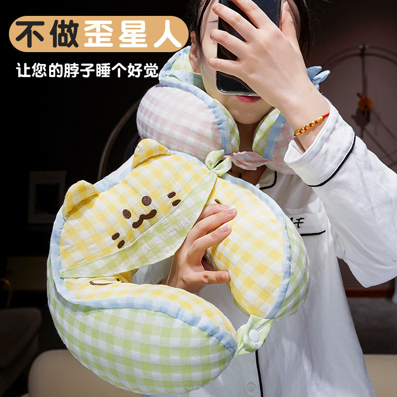 almohada en forma de U toallas cuadradas para gatos lindas para proteger el cuello para viajar para niños almohada de descanso almohada de luna