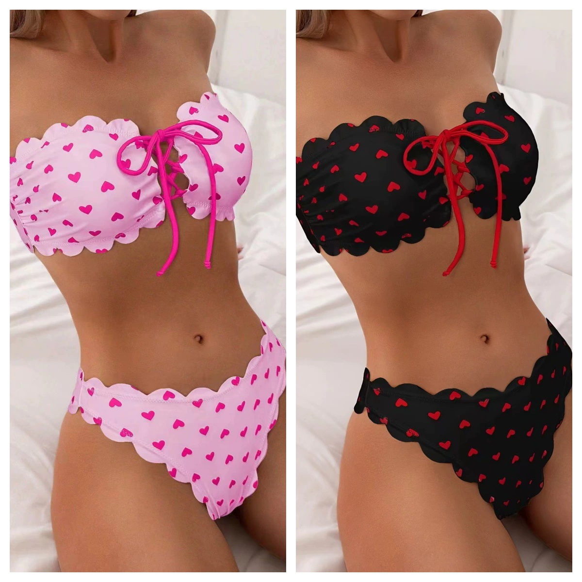 2024 Европа и США бикини сплит купальник с высокой талией на шнуровке сексуальный купальник набор из двух частей bikini женщина