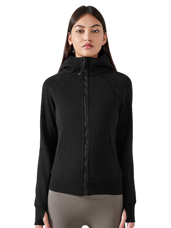 秋冬の新型ベルベットと帽子のジッパー付きスポーツコート女性レジャーアウトドアスポーツヨガ服