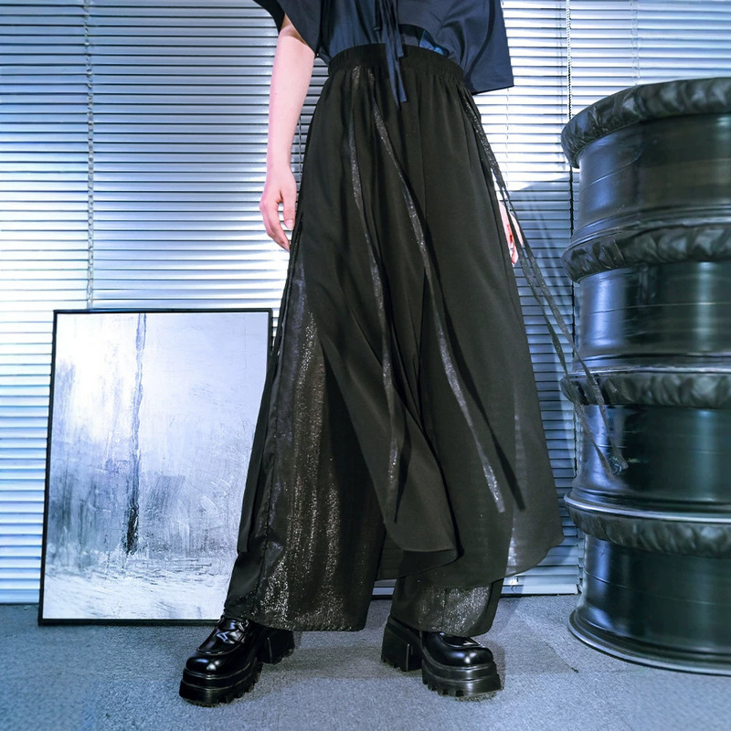 New Chinese-Style Drapey Black Drawstring Casual Pants, Double-Layer Wide-Leg Pants, Summer Thin Style, Versatile, Slimming, Everyday Wear, Trendy New Chinese-Style Drapey Black Drawstring Casual Pants, Double-Layer Wide-Leg Pants, Summer Thin Style, Versatile, Slimming, Everyday Wear, Trendy