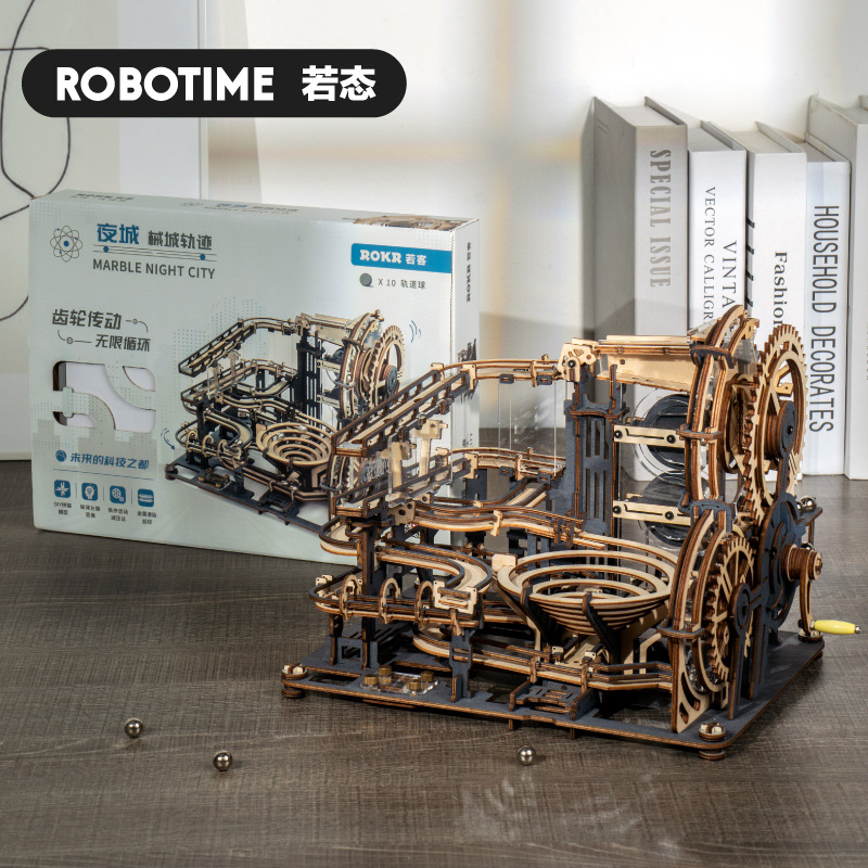3D 직소 퍼즐 RUOKE 나이트 시티 허브 요새 조립 된 나무 DIY 나무 공 트랙 모델 조수 장난감 선물