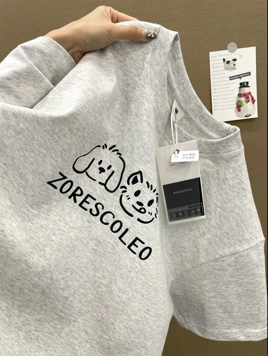 100% 純綿半袖tシャツ女性2024新個性かわいいプリントoversizeゆるい怠惰な学院風