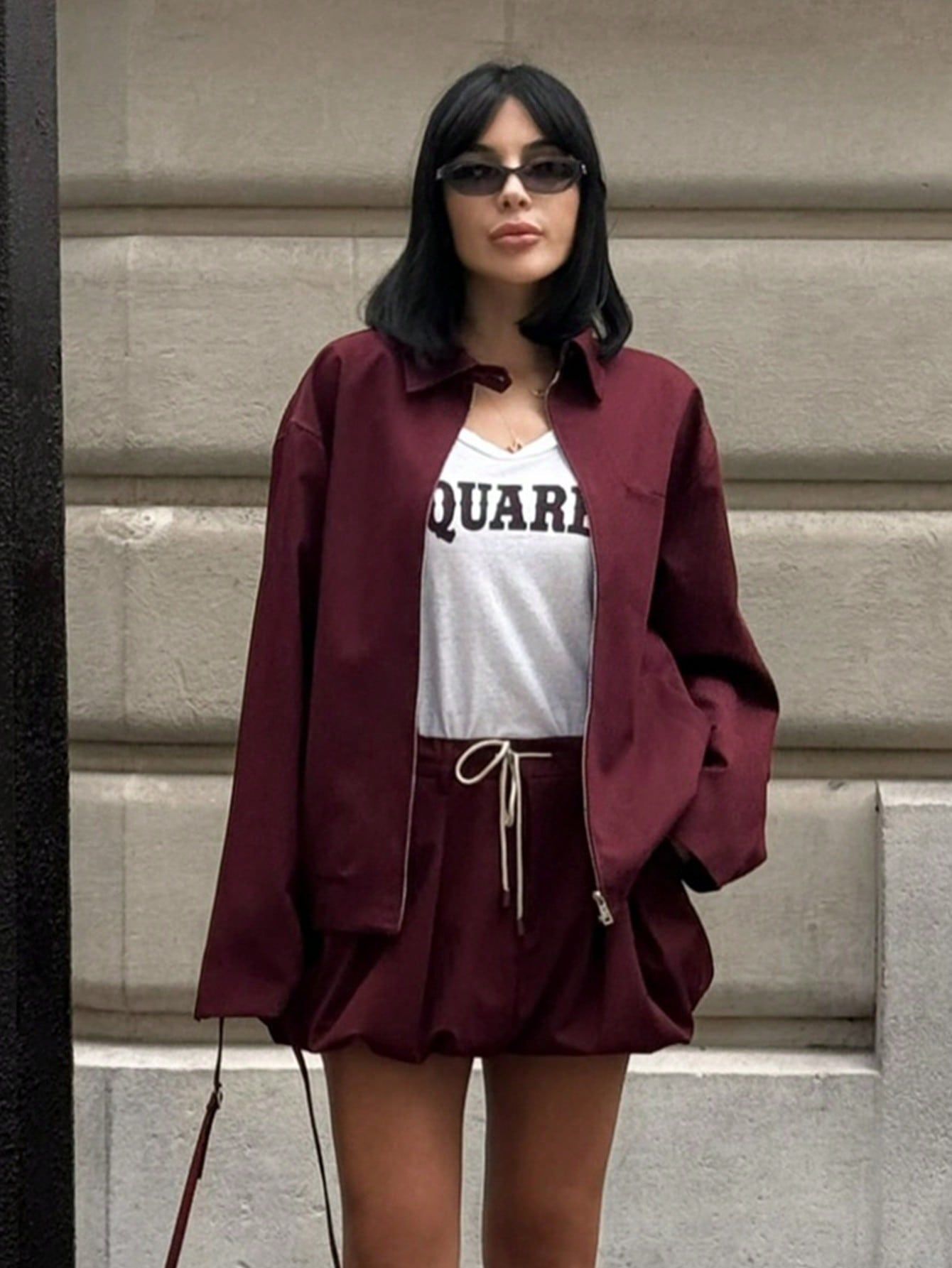 Coat Tops Type Holiday Daily Wine Red Women's Streetwear Solid Color Polyester Skirt Co-ord Set Skirt Sets