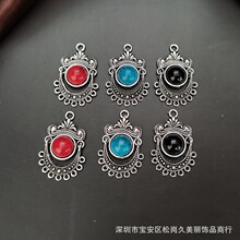 DIY饰品配件藏银古银镶红松石U型连接器饰品吊坠钥匙扣配件P0008