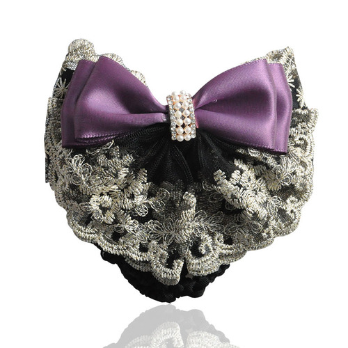 Lace bow professional hair flower work updo hair ornaments encrypted thick mesh bag hair net width about 10-12cm