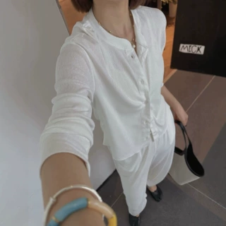 源厂单Row系极简套装松弛感简约立领单排扣长袖上衣+垂感阔腿长裤