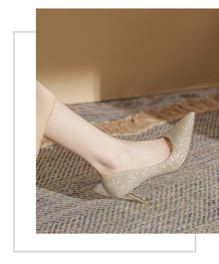 2024 New Water Diamond High Heels Women's Wedding Shoes New Versatile Bright Diamond Women's Shoes Hot Diamond Pointed Thin Heel Shoes_voghion.com