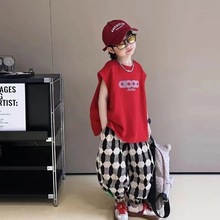 儿童纯棉背心套装2024新款夏季男童无袖防蚊裤男孩韩版大童两件套