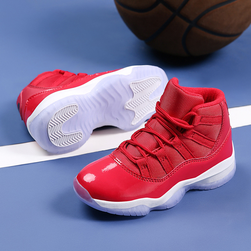 Four Seasons Nuevos zapatos de baloncesto para niños Malla infantil transpirable Zapatillas de deporte para estudiantes de media zapatilla para niños Comercio exterior transfronterizo