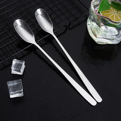 304不鏽鋼攪拌冰勺 方頭調羹餐具酒店吧勺長柄咖啡蜂蜜勺子批發
