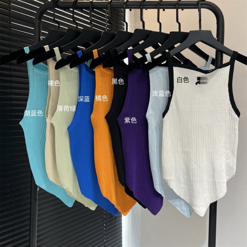 Spot Summer New Yu Shuxin Jennie Same Style Multi-Color Retro Niche Knitted Camisole Women's Slim Fit