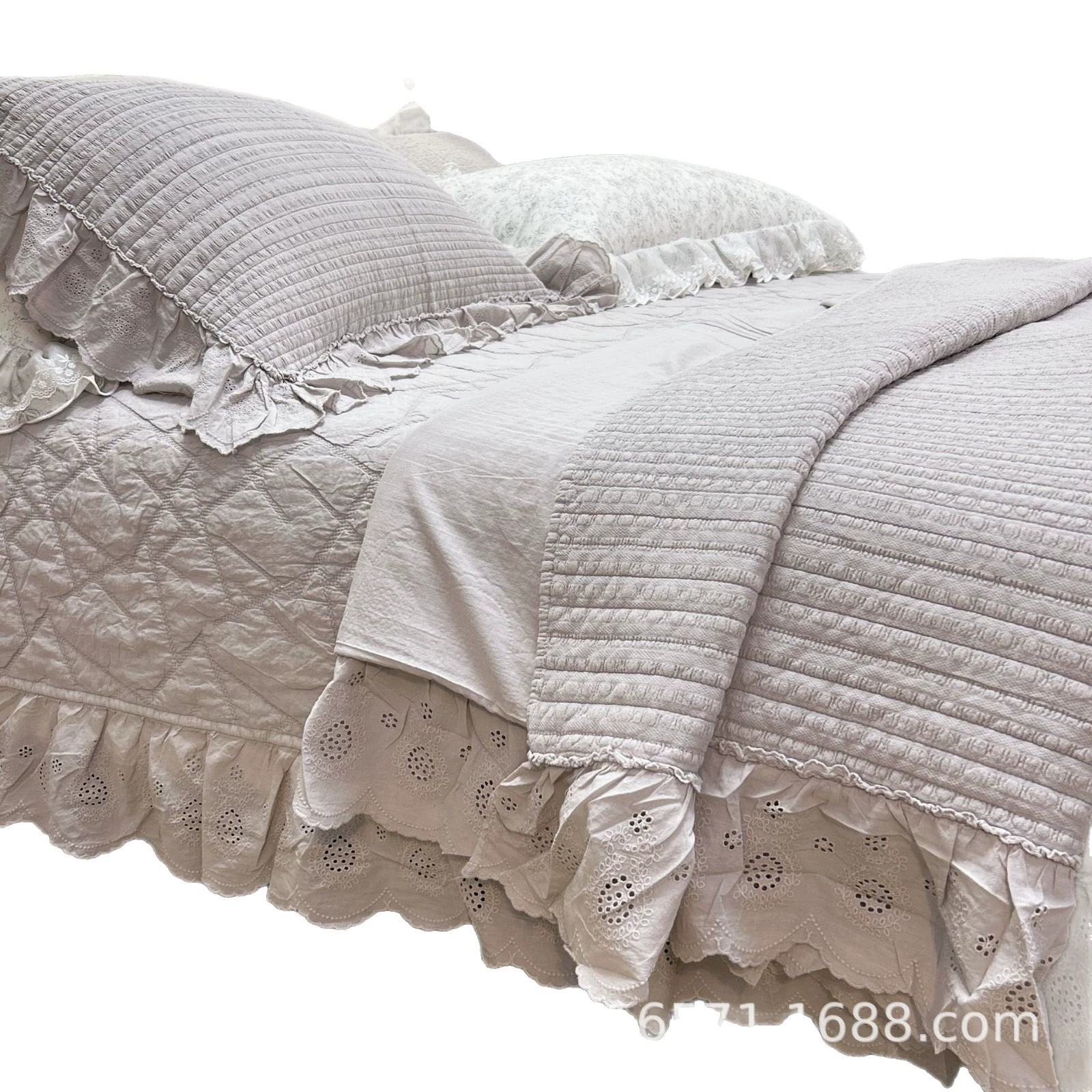 Новинка!!! Хлопковая крашеная песчаного цвета ткань voile crepe нити четырехкомпонентный комплект с кружевной отделкой