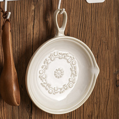 5ZV7批發復古文藝陶瓷盤子帶手柄防燙微波爐烤箱焗飯盤家用ins風