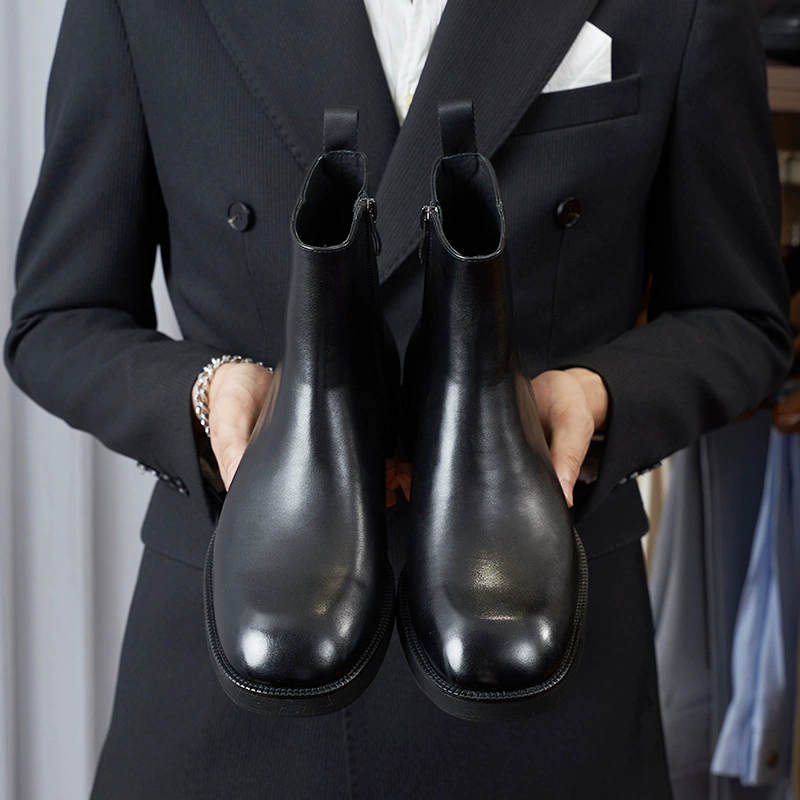 Британские винтажные сапоги челси дикие дышащие боковые молнии мужские короткие сапоги кожаные толстые каблуки