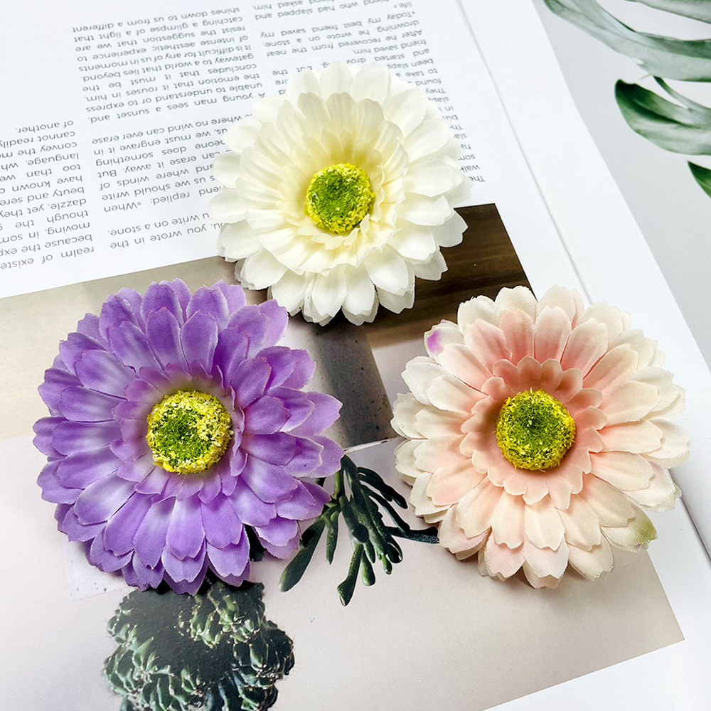 Simulación de la cabeza de gerbera Fulang crisântemo flores falsas DIY tocado material de pinza de flores de fotografía en el hogar adornos florales