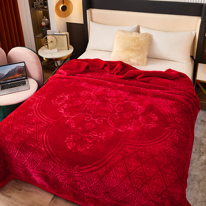 고급 양각 결혼식 담요 RASCHEL 담요 퀼트 9KG 겨울 더블 두꺼운 따뜻한 산호 양털 담요