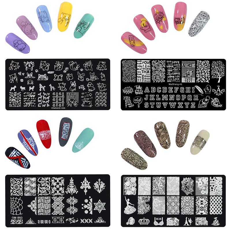 Nail Art Impresión Plantilla Stickers Esmalte de uñas estereoscópico Plantilla Diy Seal Placa de impresión Herramienta de transferencia