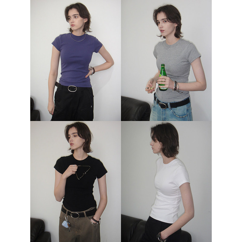 Coutrymoment 260g Heavyweight Cotton American-Style Slim-Fit Regular Shoulder Short-Sleeve T-Shirt for Women Cleanfit