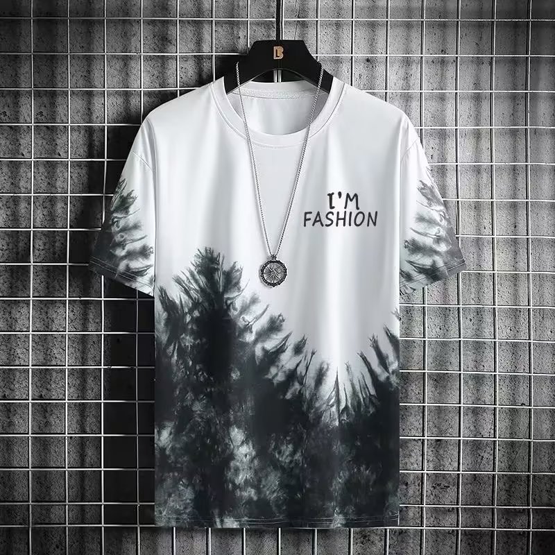 Camiseta de manga corta para hombres, ropa de manga corta, Top con marca de agua de moda de estilo chino, pintura de tinta, pintura de paisaje, verano Nuevo