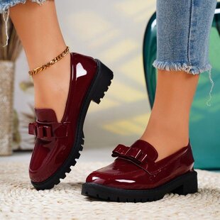 2023 New Patent Leather Shiny Tassel Mid-Heel Retro Loafers European and American Large Size Foreign Trade Fashion Casual Shoes