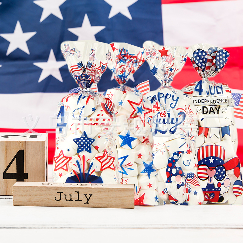 En stock nuevo comercio exterior Día DE LA Independencia bolsa de dulces bolsa de celofán OPP bolsillo plano Regalo De vacaciones pastel bolsa para hornear