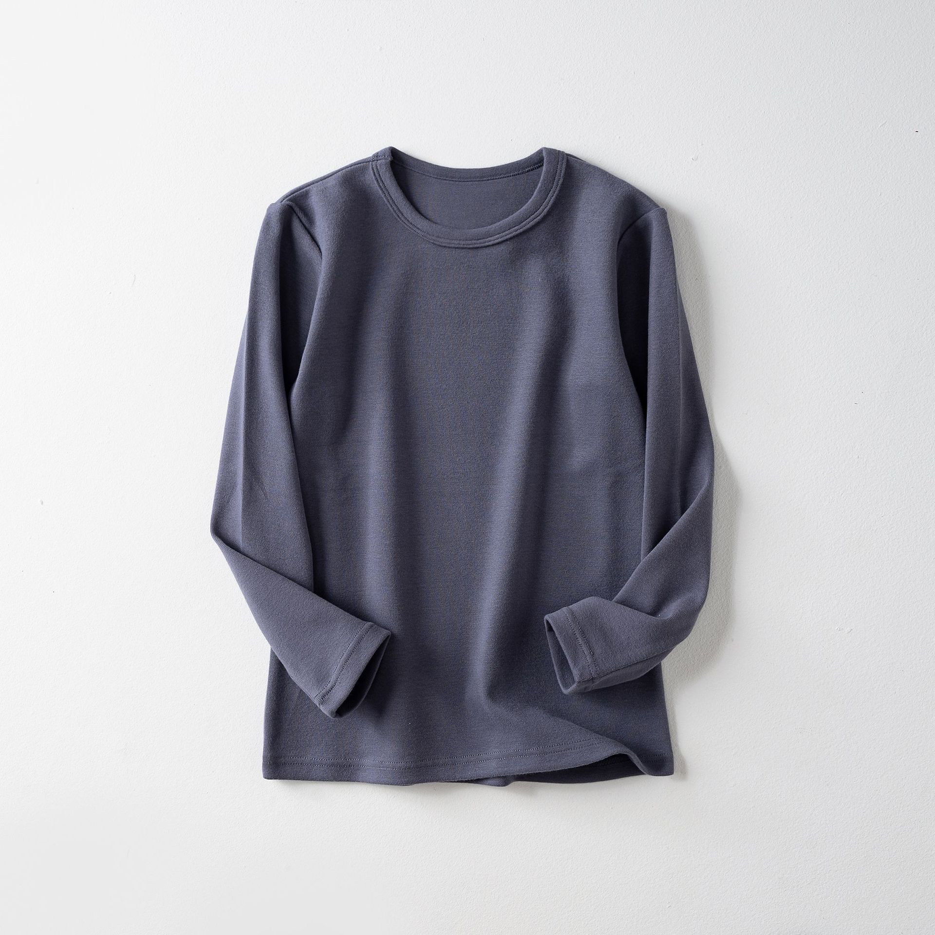 Camiseta interior térmica gruesa de forro polar para niños, top de manga larga con cuello redondo de color liso para niñas y niños, ropa interior térmica.