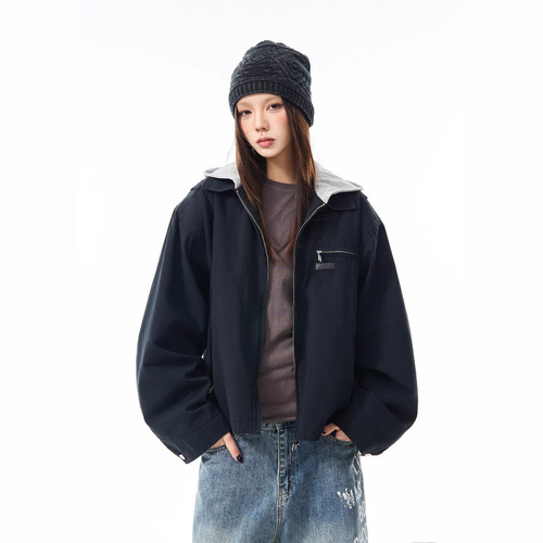 American Retro Plaid Patchwork Two-in-One Denim Jacket for Women Early Spring Loose Couple Jacket Fashion Niche Top