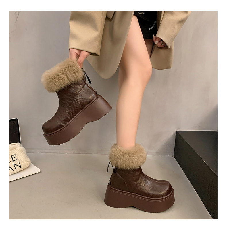 Botas finas elásticas con forro polar grueso y tacones altos, nuevas botas Martin de invierno 2024, zapatos de algodón cálidos para la nieve_voghion.com