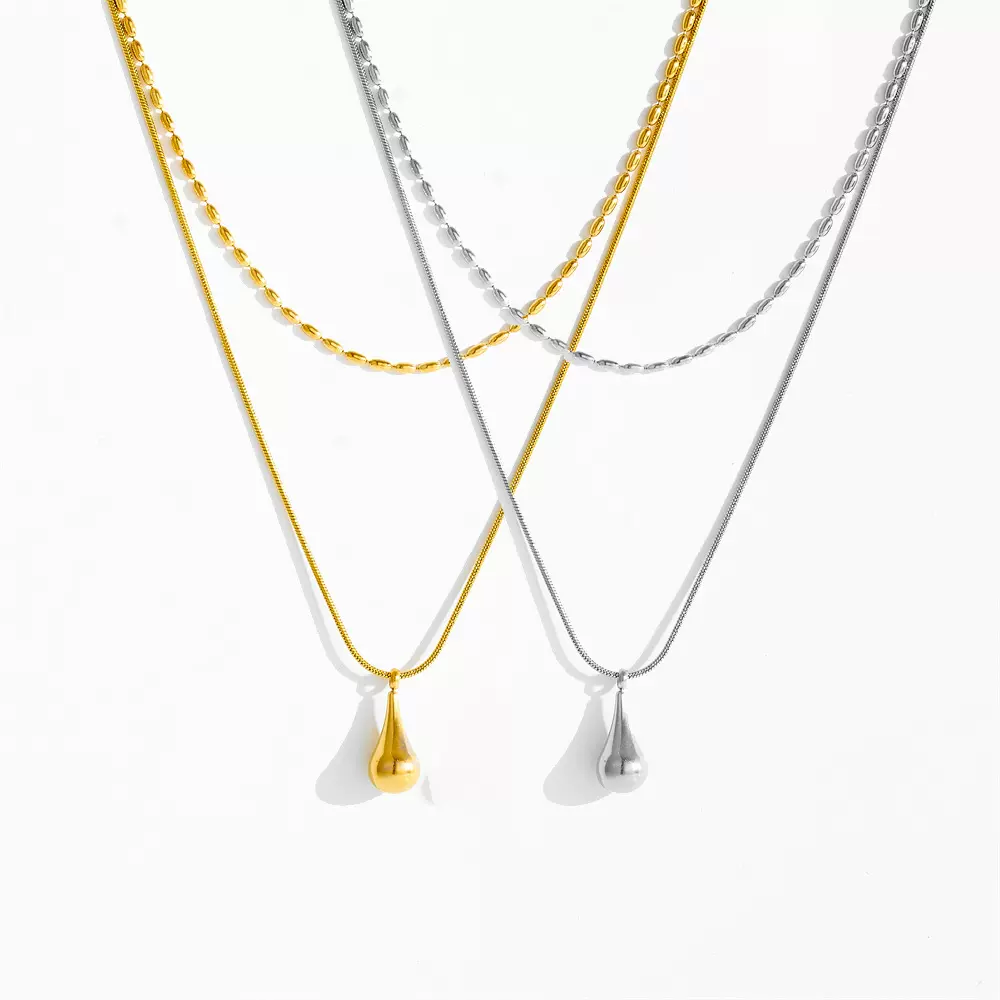 双层水滴项链女小众设计感ins冷淡风韩系时尚简约气质叠戴锁骨链