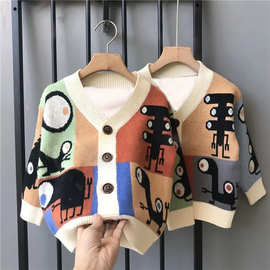 童装男童外套春秋冬新款针织衫毛衣卡通上衣开衫韩版儿童外套