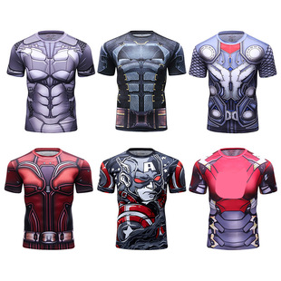 2018 summer new men's round neck shoulder short sleeve t-shirt Digital printing breathable tight men's T-shirt