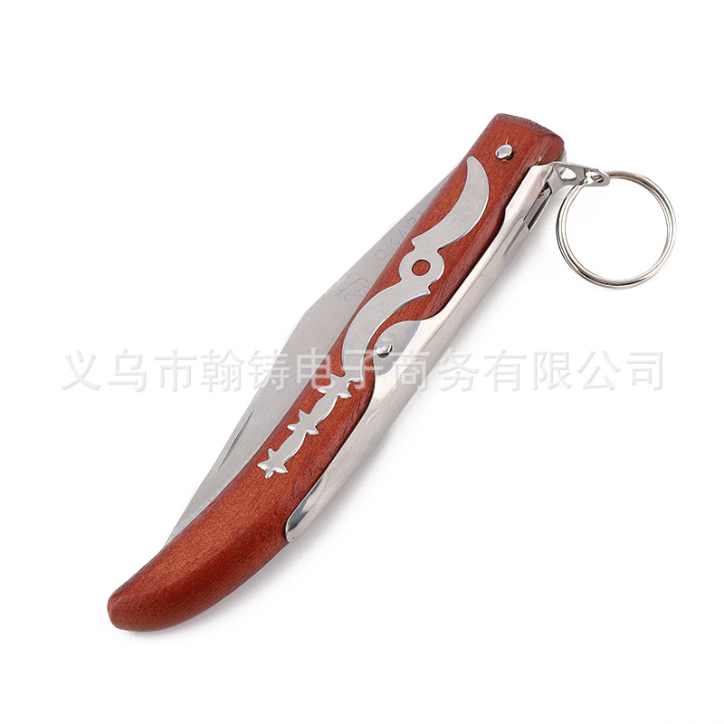 厂家直供不锈钢折叠刀木柄小刀多功能户外水果刀折刀随身野营刀具